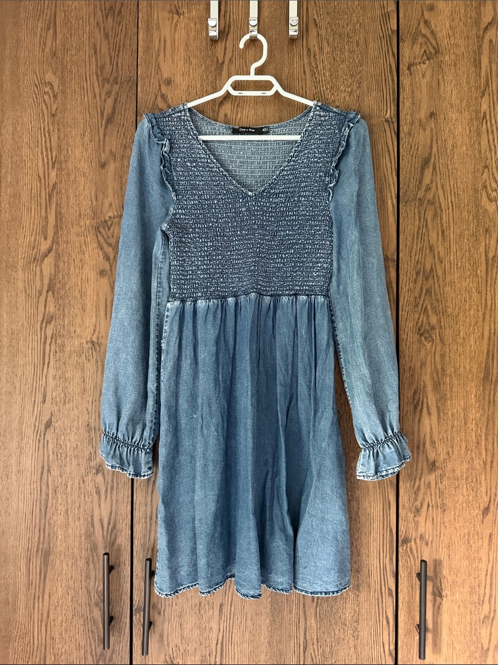 Doe & Rae Smocked Denim Dress - Blue